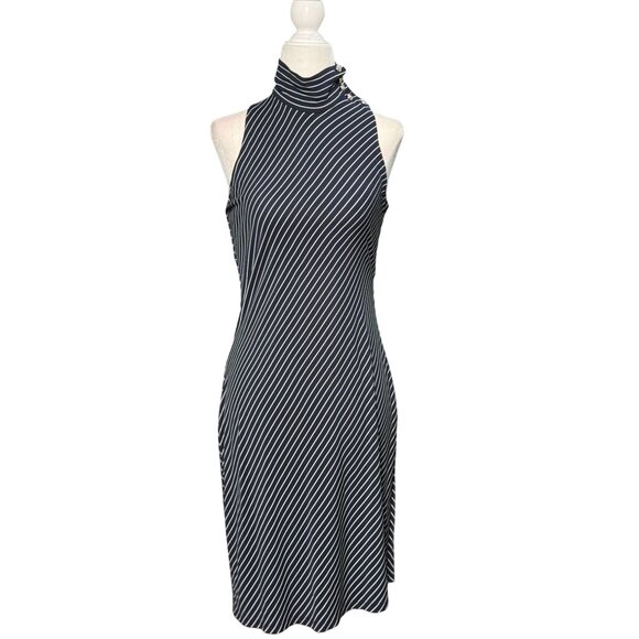 Lauren Ralph Lauren Mock Neck Blue White Striped Dress Sleeveless Women Size 2P - Picture 2 of 12